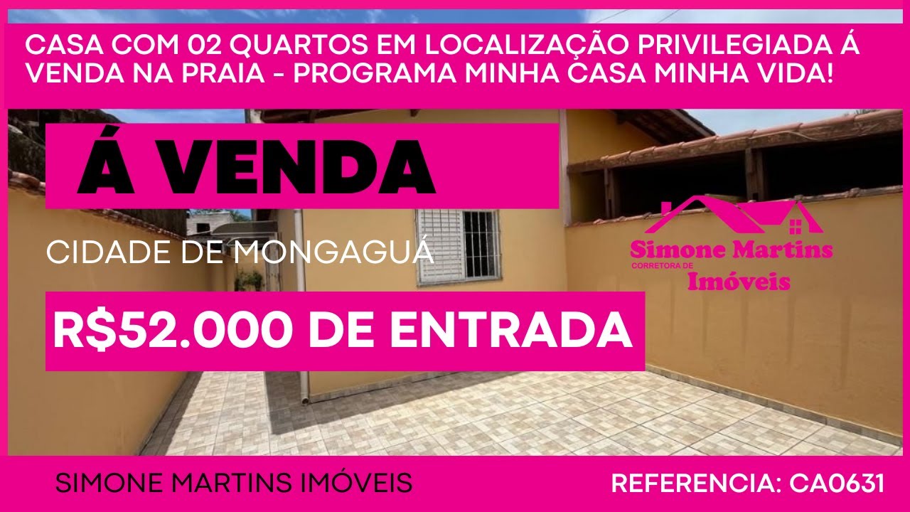 CASA COM 02 QUARTOS EM LOCALIZAÇÃO PRIVILEGIADA Á VENDA NA PRAIA DE MONGAGUÁ REF. CA0631