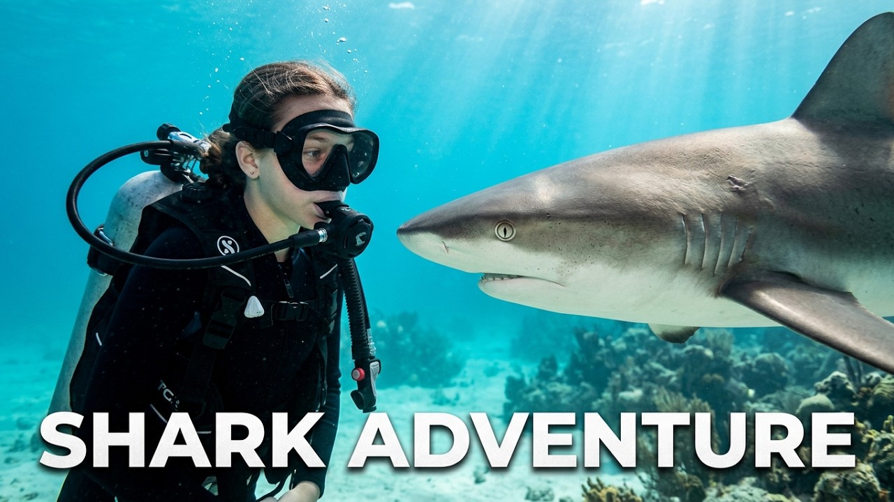 Teenage Girls Diving with Sharks in Underwater Family Adventures The Bahamas.