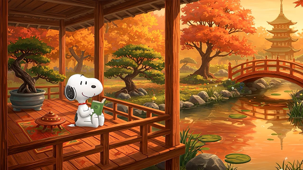 🍁 Snoopy&rsquo;s Tranquil Sunset Retreat ☕ Cozy Autumn Jazz for Reading, Study & Peaceful Work Sessions