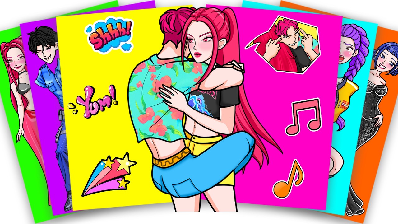 ABBY SAJA SCARE and HUG HUNTRIX MIRA - KPOP DEMON HUNTERS | Sticker Book DIY