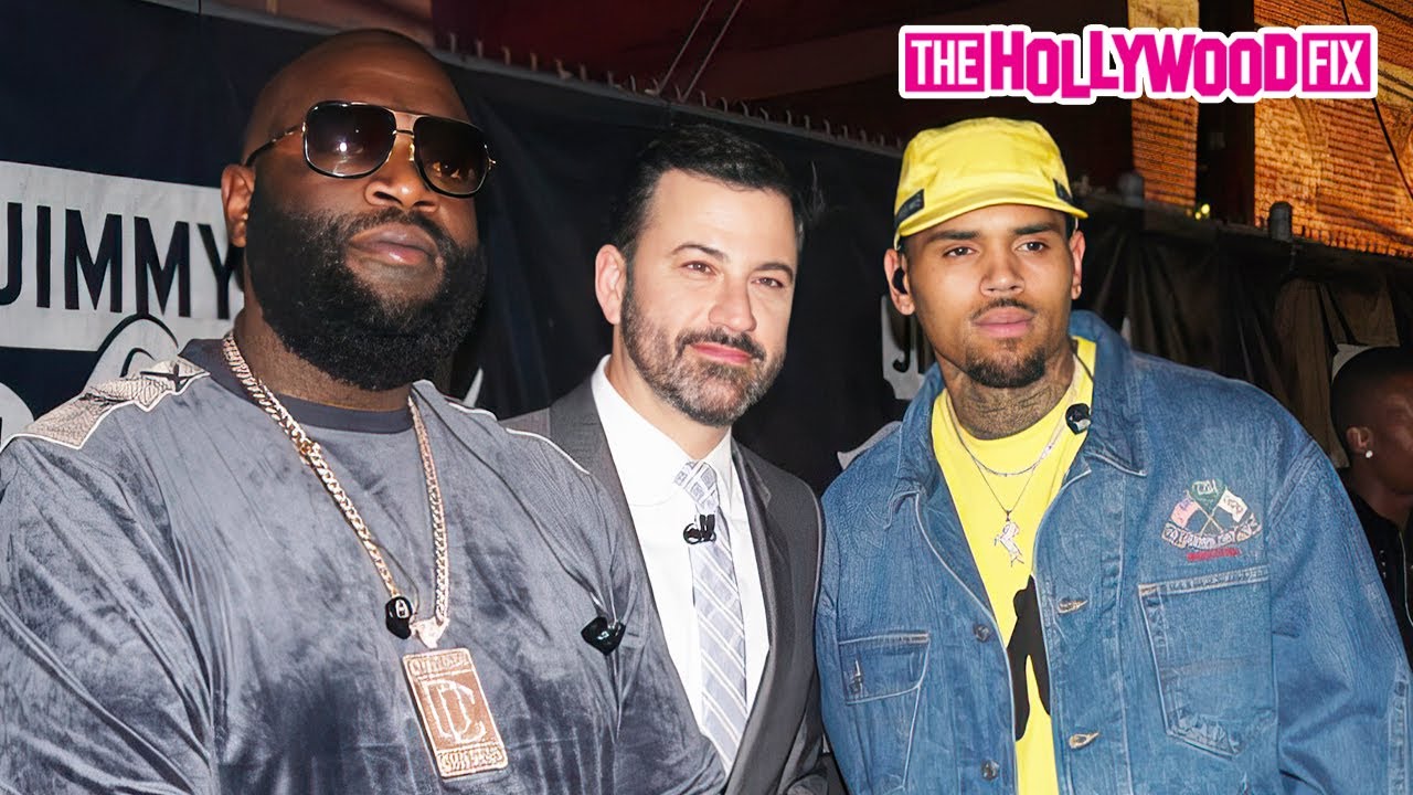 Rick Ross & Chris Brown Soundcheck Ahead Of Their Live Performance At Jimmy Kimmel In Hollywood, CA