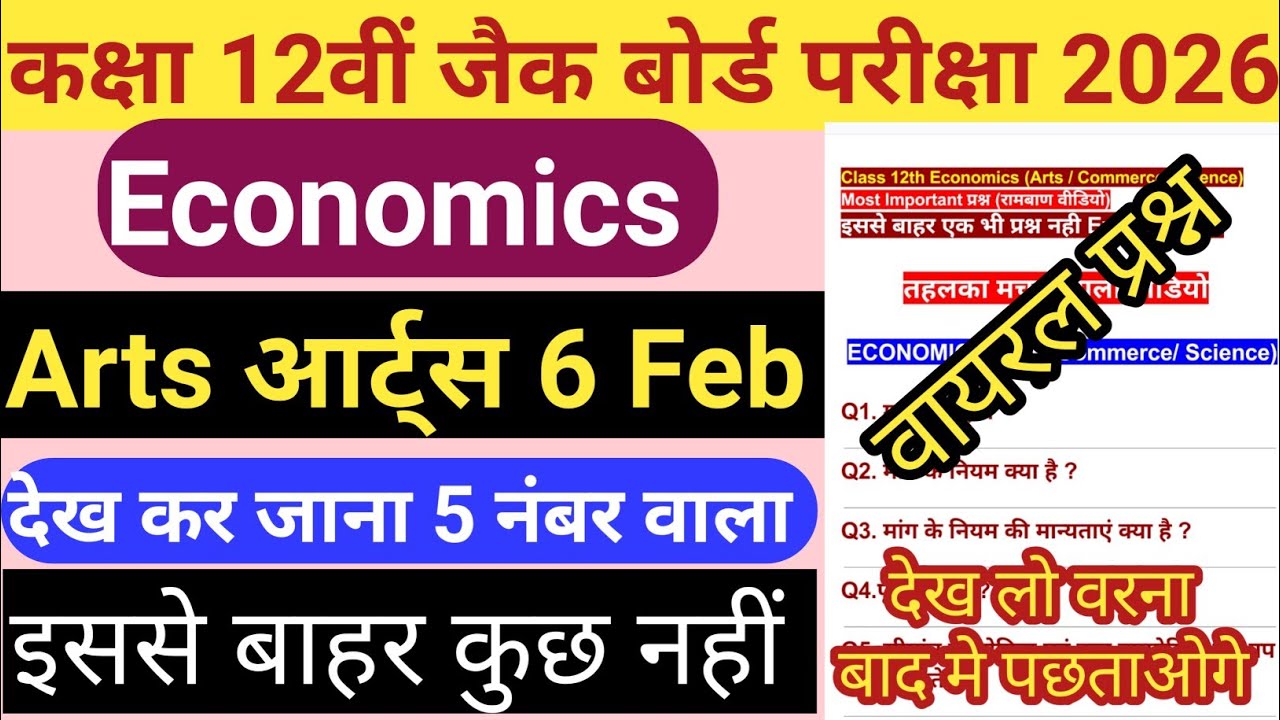 JAC Board Class 12 Economics Subjective प्रश्न  2026 Exam 4, 6 Feb || Class 12 Most VVI Economics