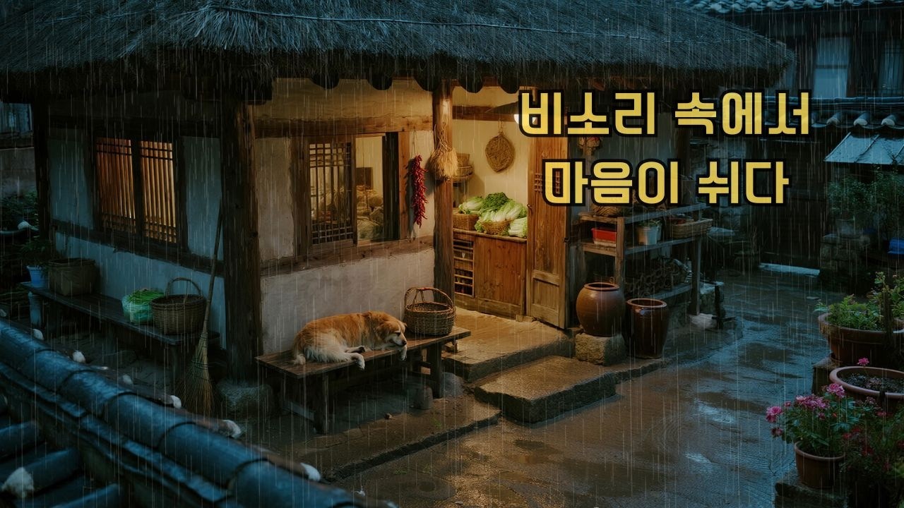 🌙달빛 머금은 한옥 마당, 빗소리와 함께 깊이 잠든 강아지 | 밤의 정취 ASMR
