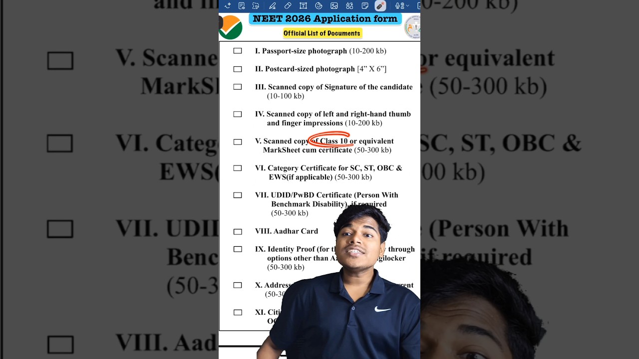 NEET 2026 Official Documents List | Document required to fill NEET 2026 Application form #neet