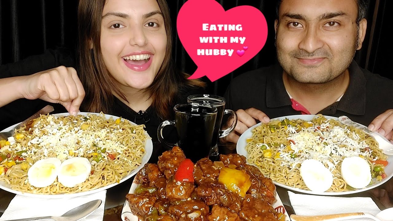 Eating with Husband🥰Masala Maggi | Boiled Eggs | Dry Chilli Chicken🍗 | Mukbang | Eating Show | ASMR🎧
