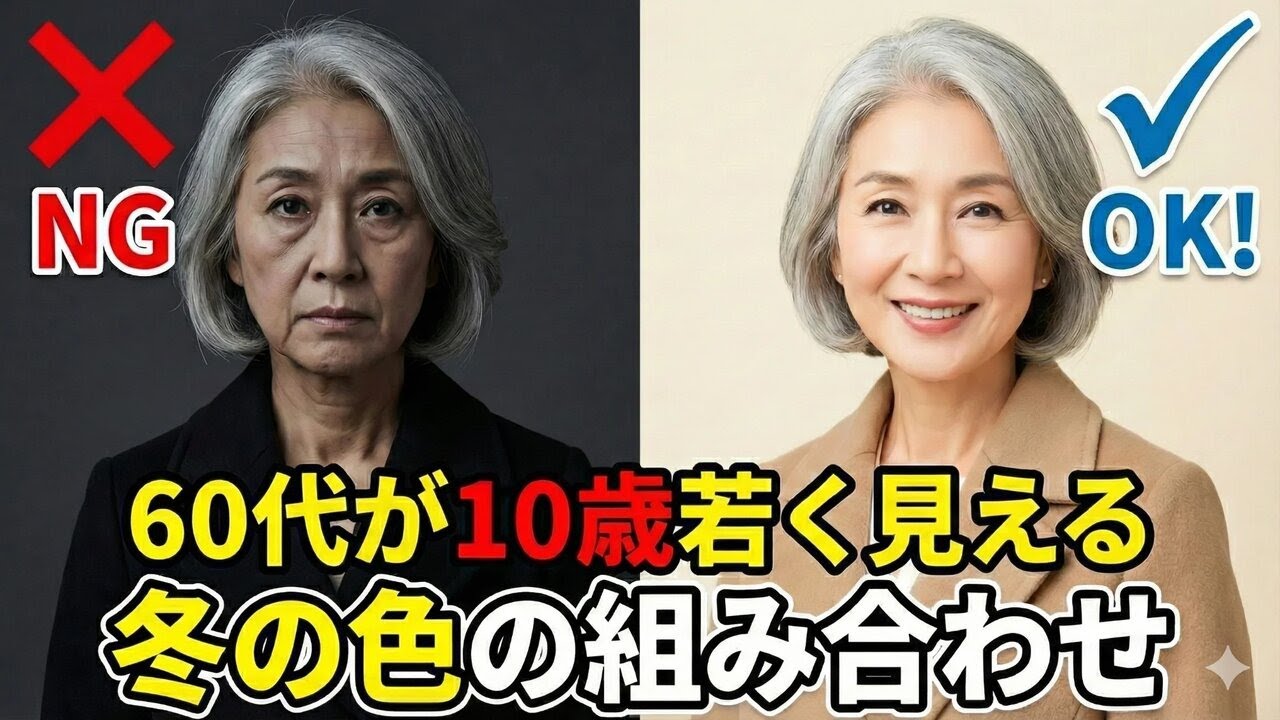 【60代必見】冬、10歳若く見える色の組み合わせ｜シルエットの次は「色」が決め手#60代ファッション#冬コーデ#色選び#着痩せ#シニアファッション#カラーコーディネート#美人塾#60代美容#冬服