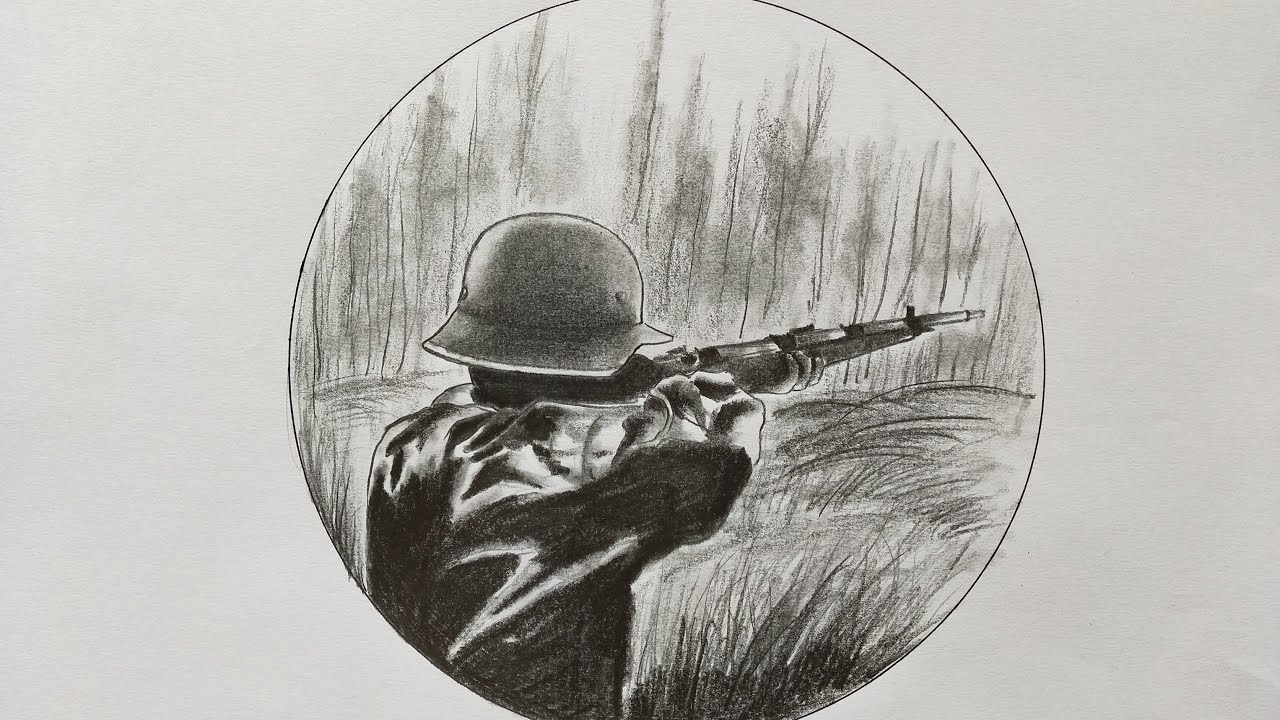 Soldier drawing with pencil sketch / Really easy to draw battlefield Army soldier