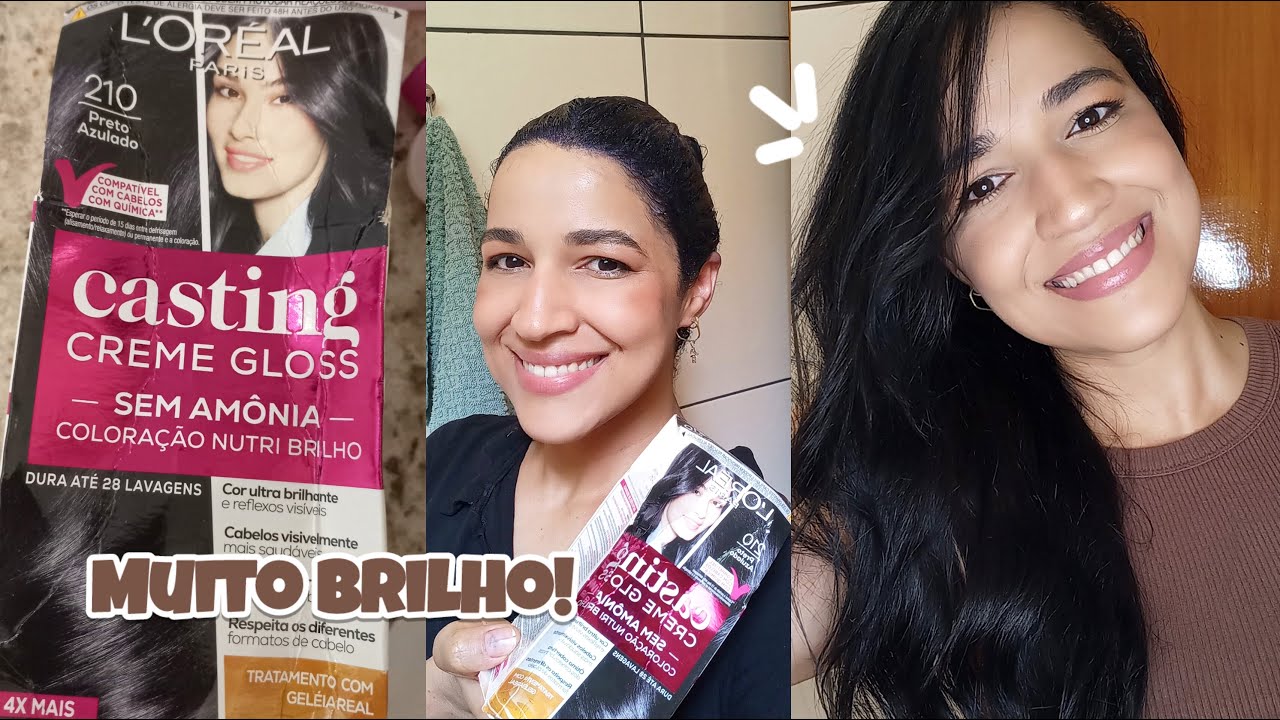 BANHO DE BRILHO CABELO PRETO AZULADO SEM AMÔNIA, TONALIZANTE CASTING CREME GLOSS 210