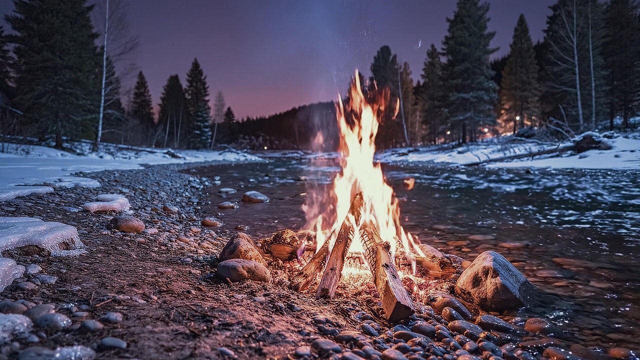 Soothing Crystal River & Gentle Campfire 🔥 Mountain Forest ASMR for Deep Sleep & Stress Relief | 4K