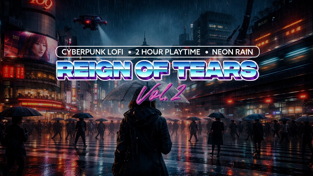 Reign of Tears Vol 2, 2 Hour Tokyo Cyberpunk Lofi Mix, Neon Rain Ambience, Synthwave