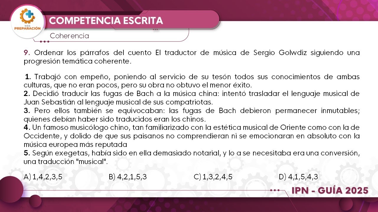Guía IPN nivel superior 2025 | Competencia escrita | Pregunta No.9