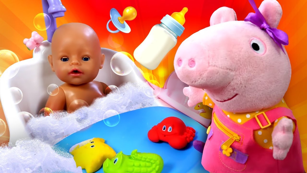 Peppa Pig soigne Bébé Born. Pourquoi  Bébé Born pleure-t-il?  La vie des bébés.