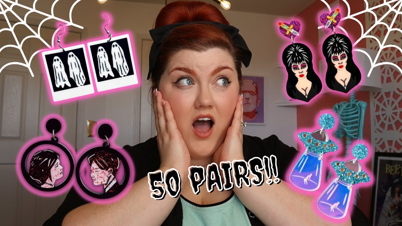 MY FULL EARRING COLLECTION! | 50 Pairs of Giant Kitschy and Spooky Acrylic Earrings!