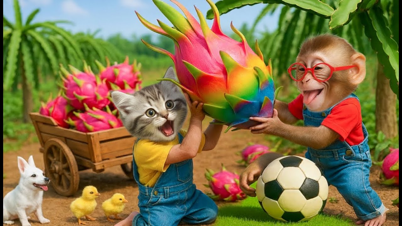 Mono Pepe maneja el coche lleno de pelotas mágicas con sus amigos 🐵🚗🌈🐱| Mono PEPE ESP