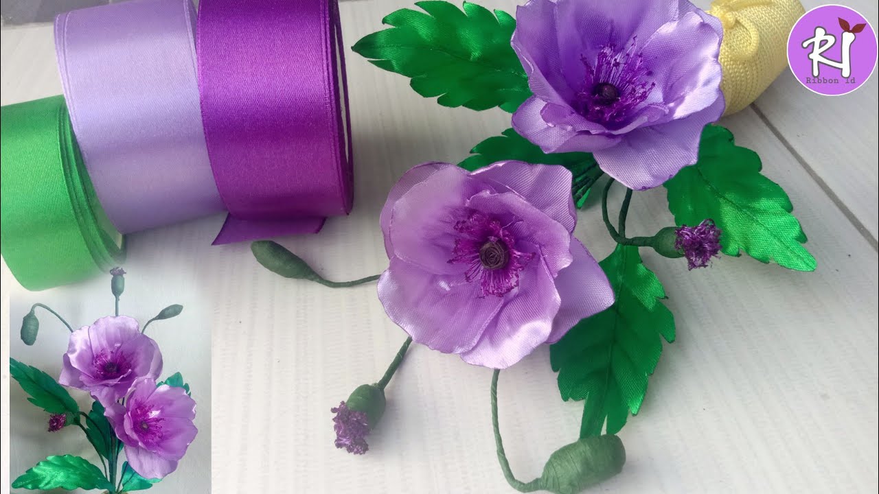 DIY | How to make satin ribbon flower easy | Lilac Poppy Anemone Satin ribbon | Satin ribbon flower