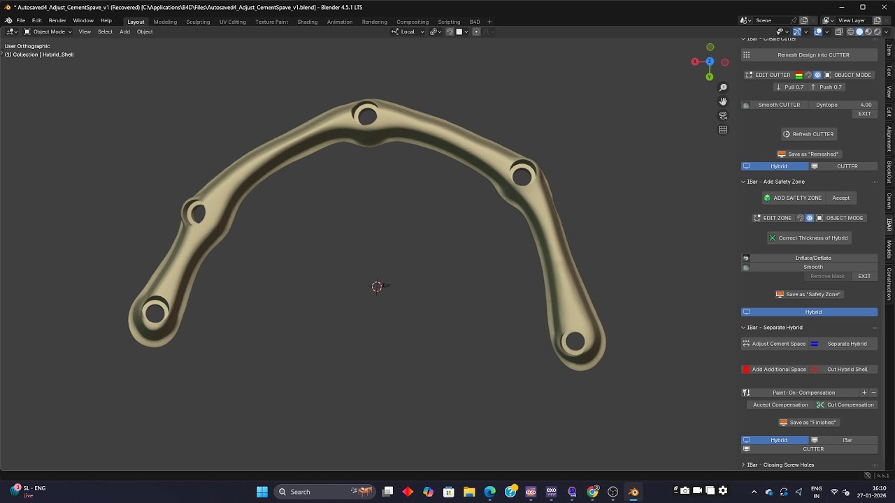 I bar designing for lower arch all on x implants 3b tb protocol in blender - best laser  -chennal