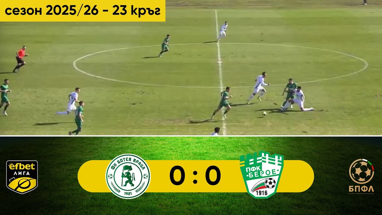 Ботев Враца - Берое 0:0 (23 кръг, efbet Лига, сезон 2025/26)