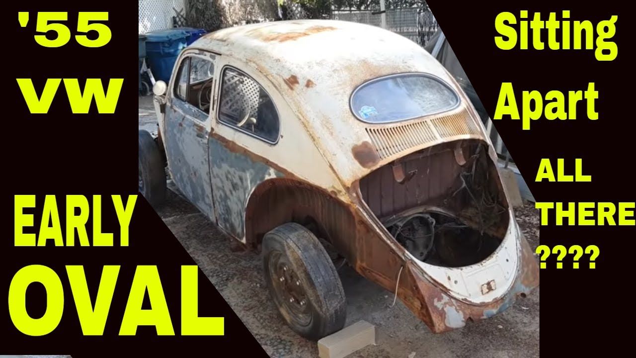 Abandoned EARLY 1955 VW OVAL WINDOW BUG Volkswagen bug rescue forgotten in farm field semaphore car