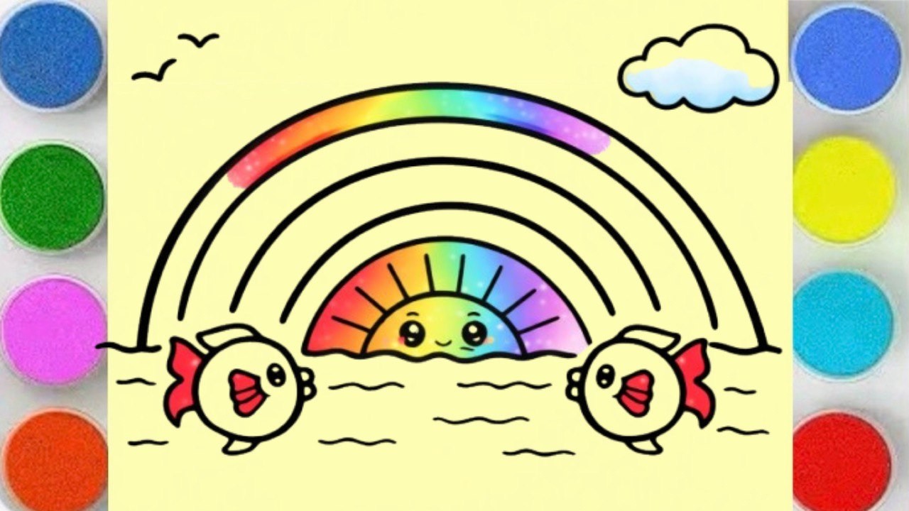 Sand Painting | Rainbow with Sun and Fish | Satisfying for Kids & Toddlers 🌈