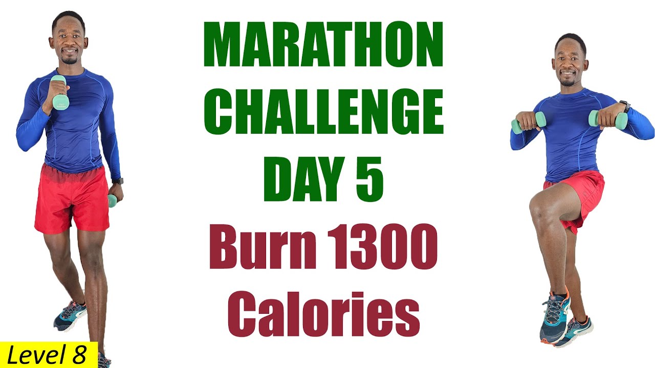 MARATHON CHALLENGE DAY 5: Running In Place with Dumbbells 🔥1300 Calories🔥
