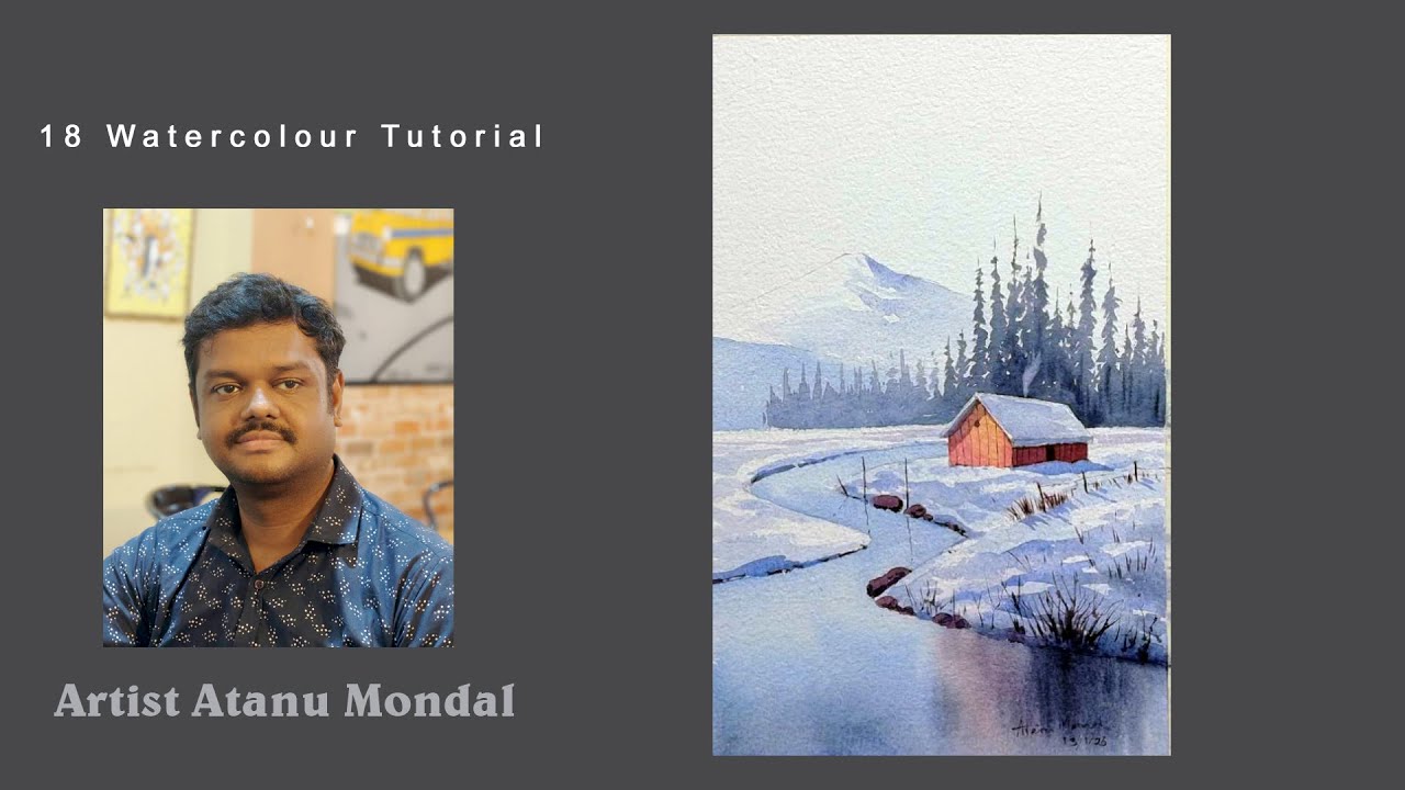 16 winter village Watercolor Landscape Painting: Watercolor for Everyone! @Artist Atanu Mondal