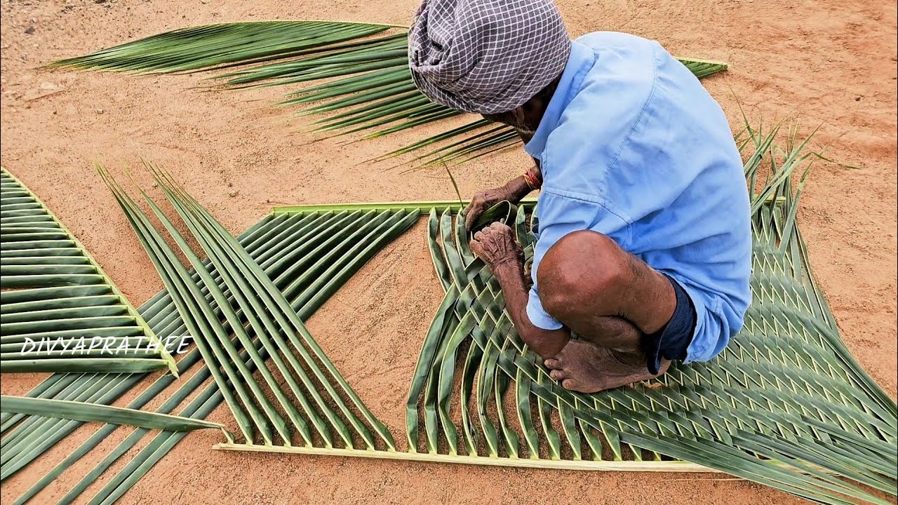 How to weave coconut mat step by step/coconut leaf backdrop/pandal/DIY coconut craft /coconut roof
