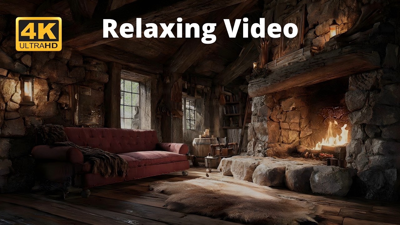 Warm Fireplace Burning For Relaxation.4K-Burning Fireplace and Crackling Fire Sounds 3 Hours