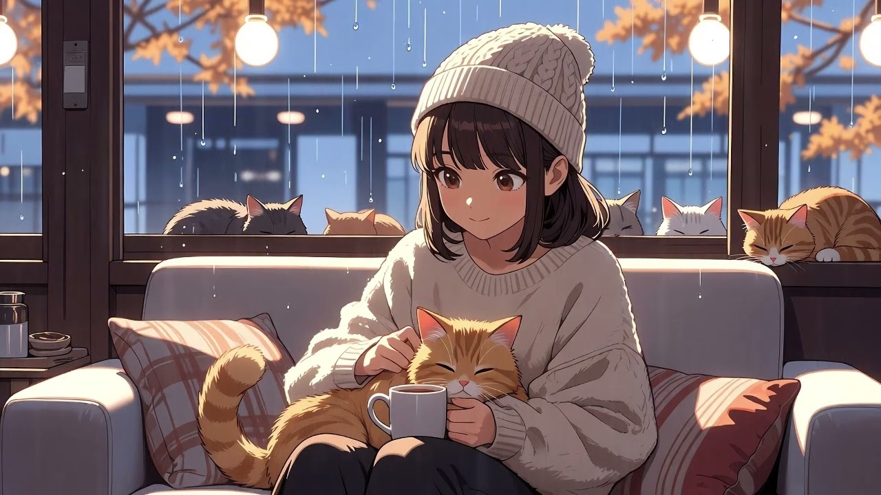 Cozy Cat Cafe Rain 🐾 Lofi Hip Hop [Relaxing Japanese Study Beats]