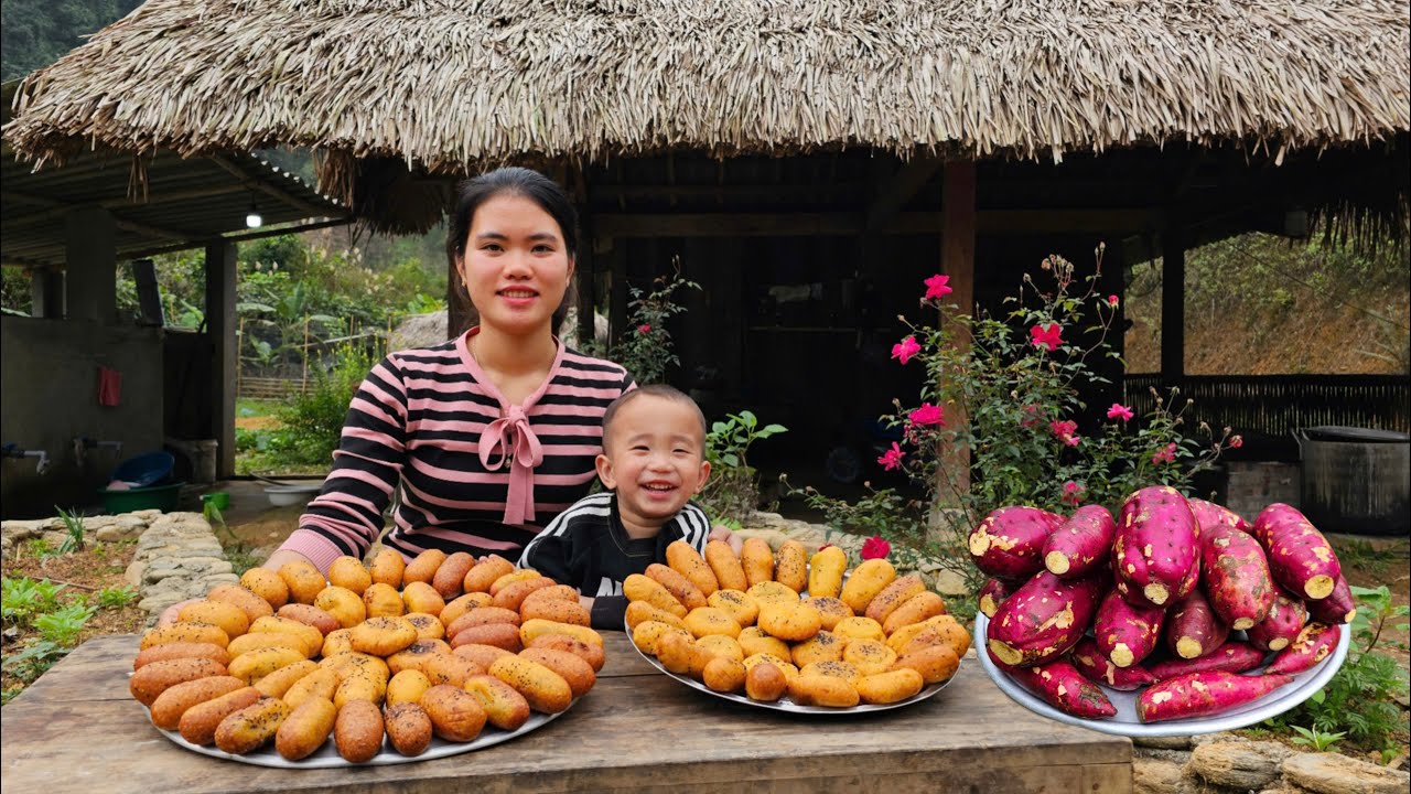 Simple Sweet Potato Cake with Mung Bean Filling – Traditional Rural Take it to sell at the market.