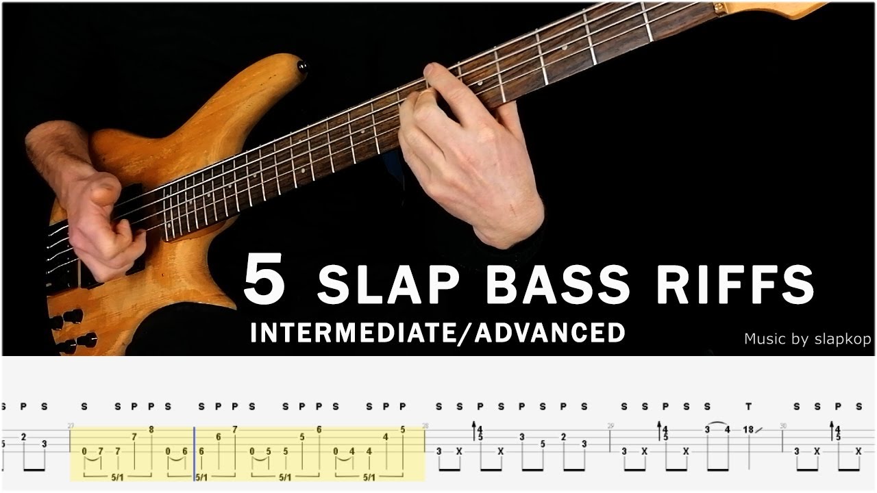 5 SLAP BASS RIFFS + TAB. Fast and Slow. Bass Slap Lesson