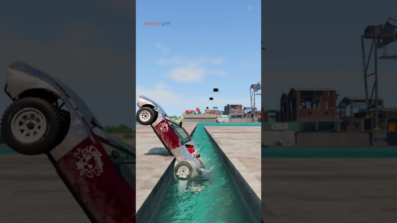 Bus & car  falling into  vs Concrete  Space Full of Water 6 BeamNG Drive      #truck #speedbump