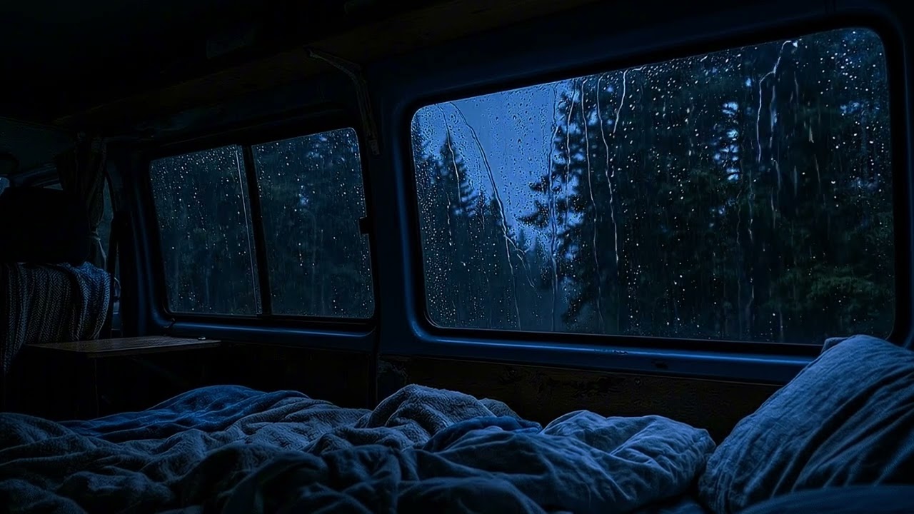 Falling Asleep in a Cozy Camping Car – Rainy Night & Thunderstorm Sounds for Deep Sleep ASMR