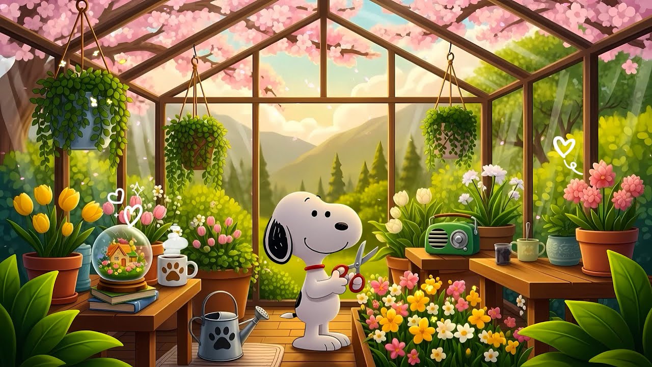 Snoopy’s Spring Greenhouse Flowers 🌷 Peaceful Lofi Garden Vibes 🌼 Calm Lofi Music for a Fresh Day