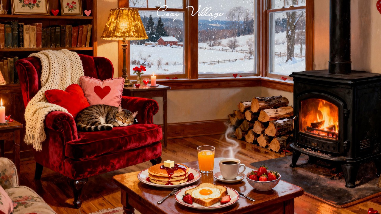Cozy Vintage Valentine's Day 1940s 💖 Romantic Oldies Playing in Another Room | Crackling Fireplace