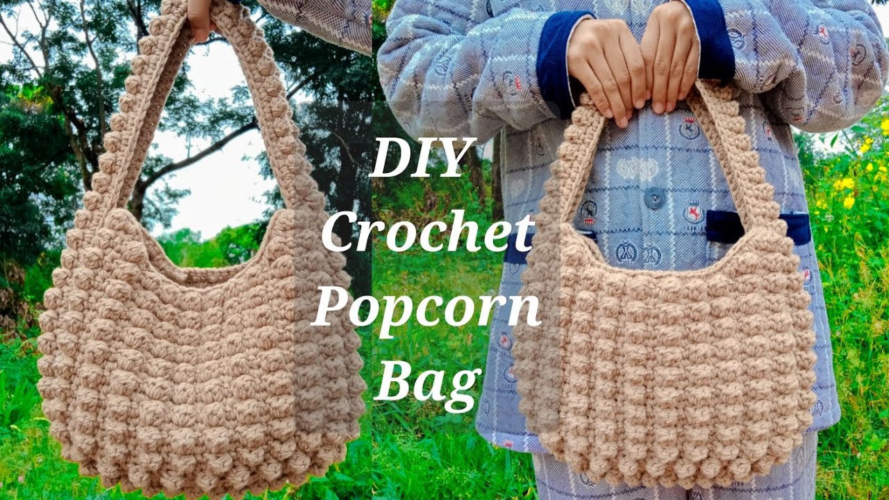 DIY Crochet Popcorn Bag | Beginners friendly tutorial ( အခြေခံသမားများပါလိုက်ထိုးလို့ရပါတယ်)