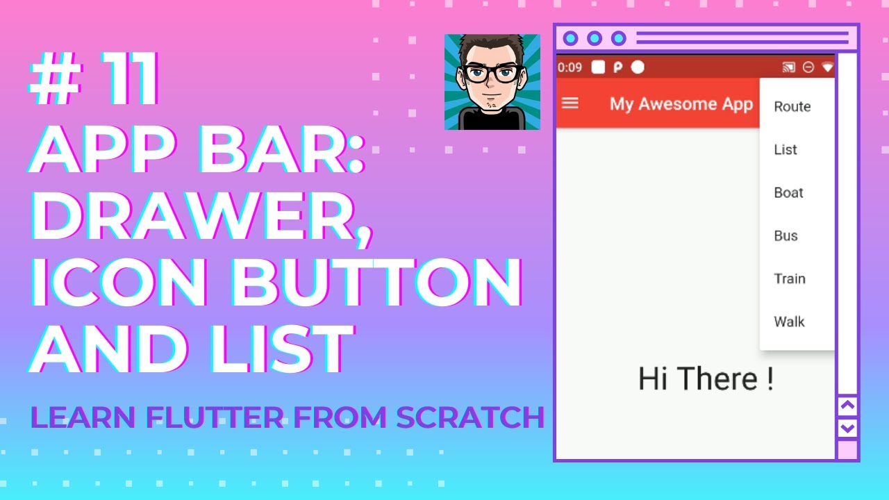 App Bar: Drawer, IconButton and List | Easy Flutter Tutorial Series For Beginners