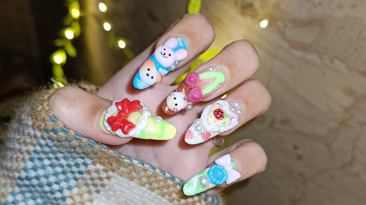 WHIPPED CREAM CUTE ANIMALS NAIL INSPO🌟♥️ / EASIEST tutorial video / Nails at home 🏡 