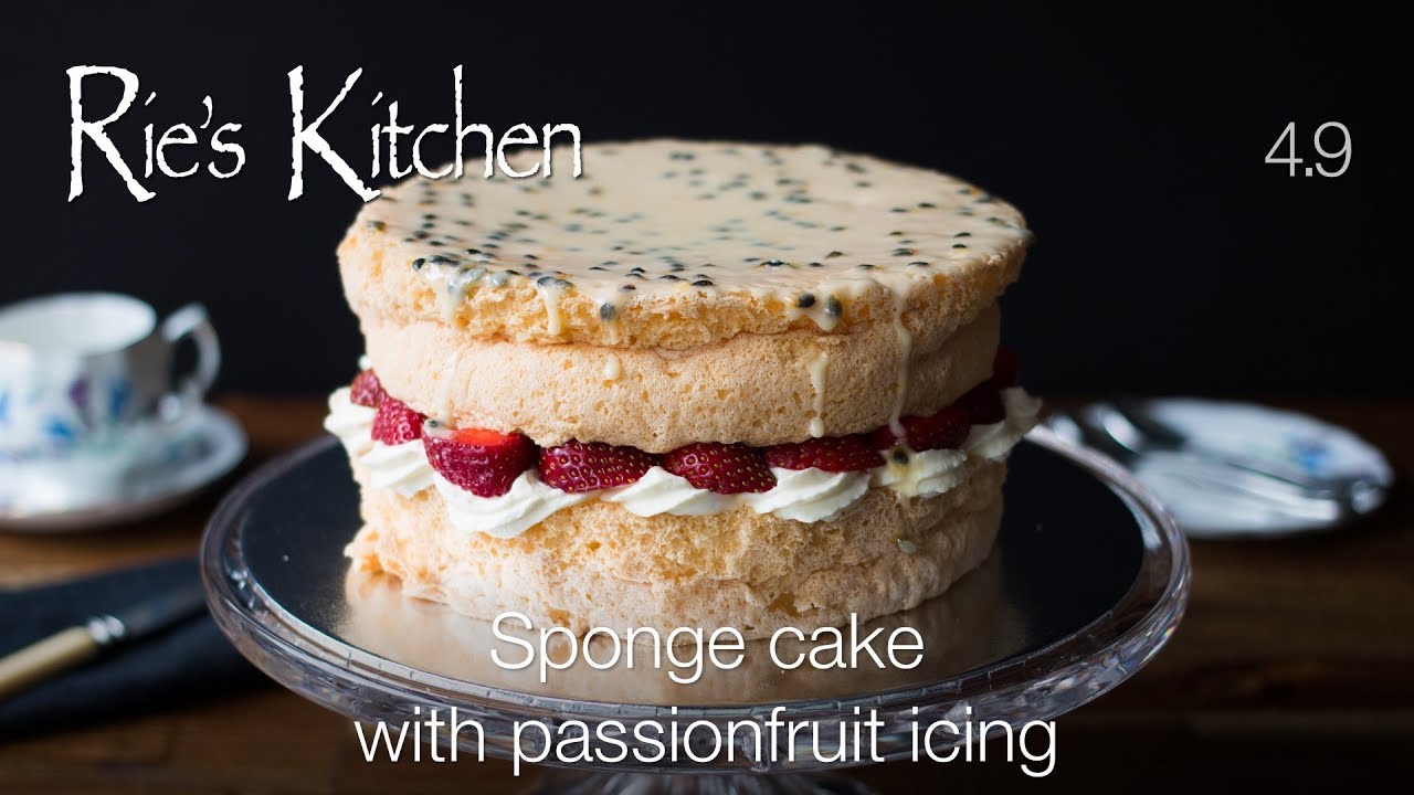 Sponge cake with passionfruit icing