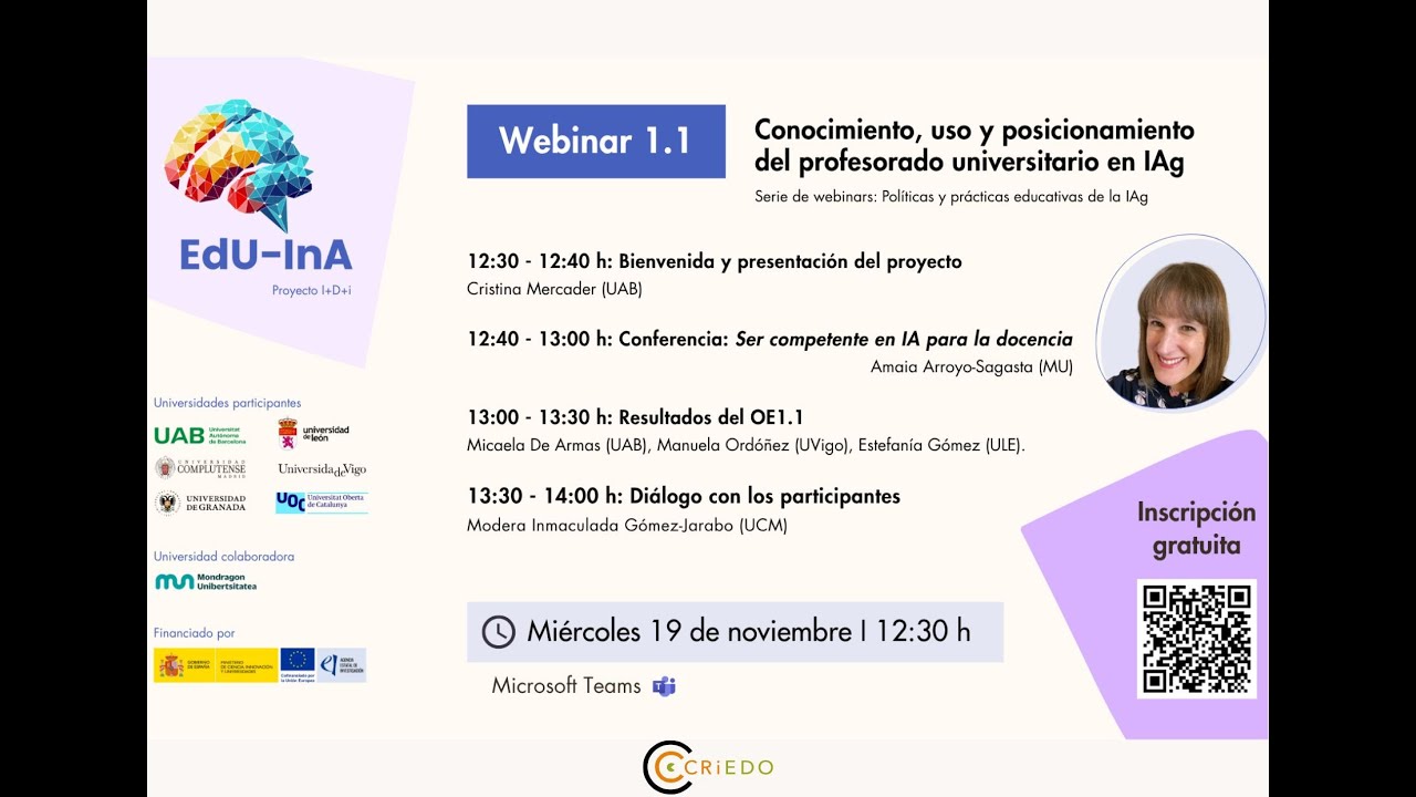 Webinar 1.1: Conocimiento, uso y posicionamiento del profesorado universitario en IAg