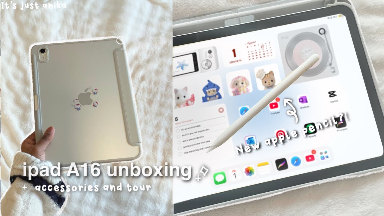 NEW 11th gen A16 iPad unboxing as a student + TOUR?! 🌷: apple pencil, aesthetic unboxing note taking