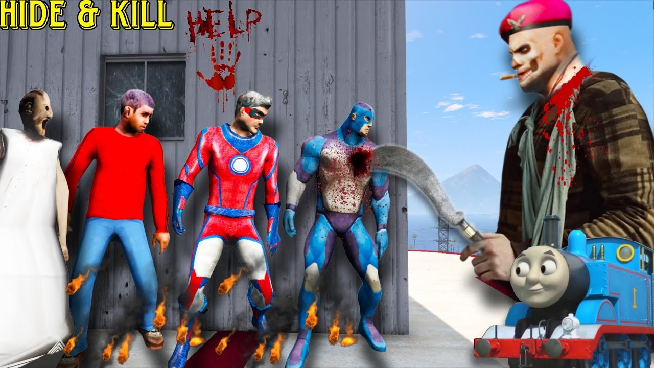 Dangerous Villain Playing Hide and kill Game With Rope Hero Superhero Tipson Granny Grandpa in Gta V