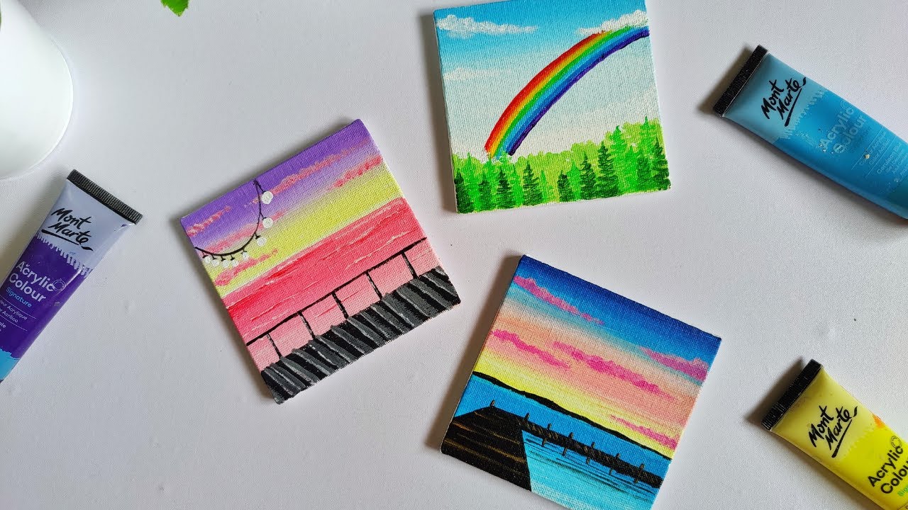 3 Paintings for beginners || 3 mini canvas paintings part 11 || aesthetic paintings