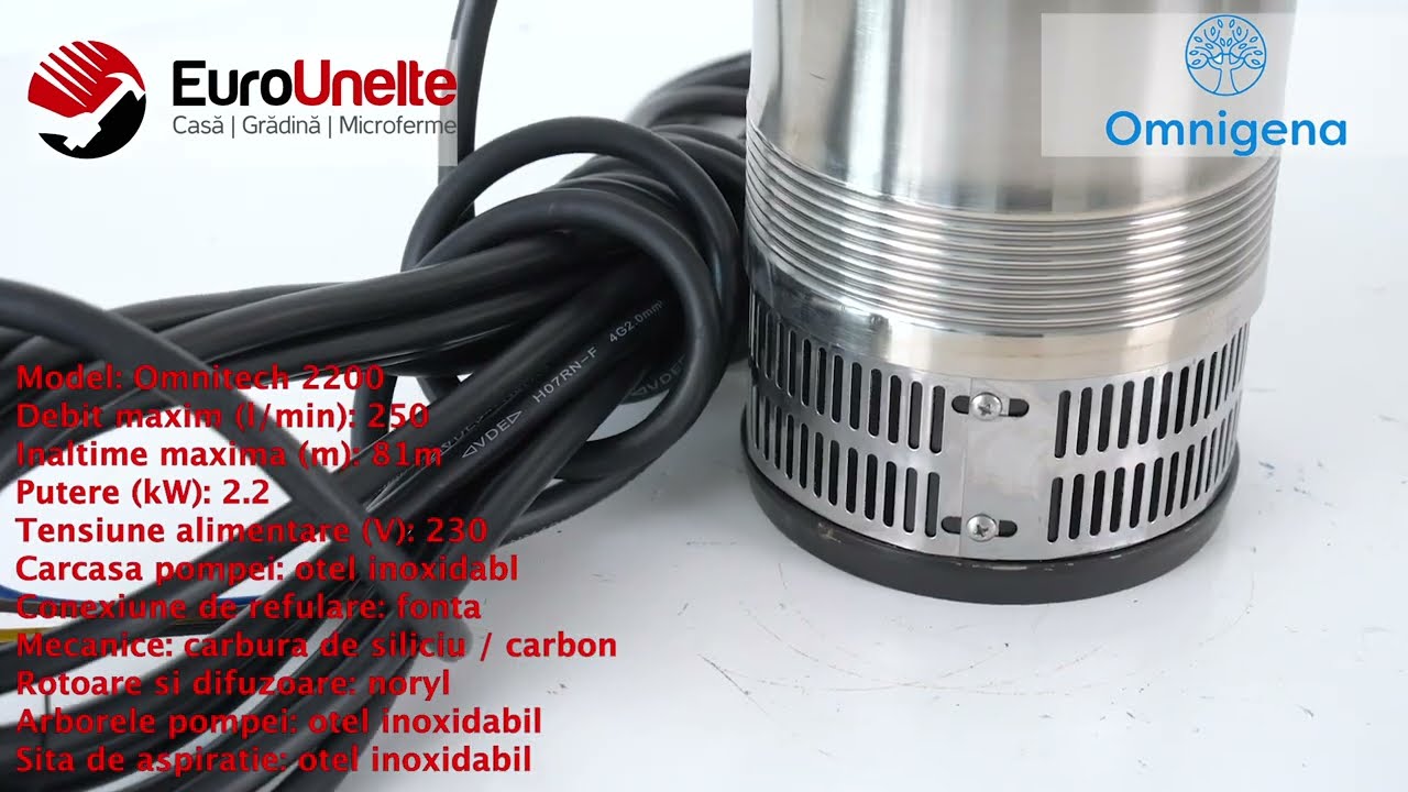 POMPA SUBMERSIBILA OMNIGENA OMNITECH 2200-6, 230V, 2.2KW, DEBIT 250L/MIN, H REFULARE 81M