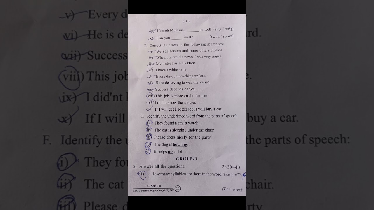 Communicative English/ 3rd semester/ English/ question paper/previous year question papers