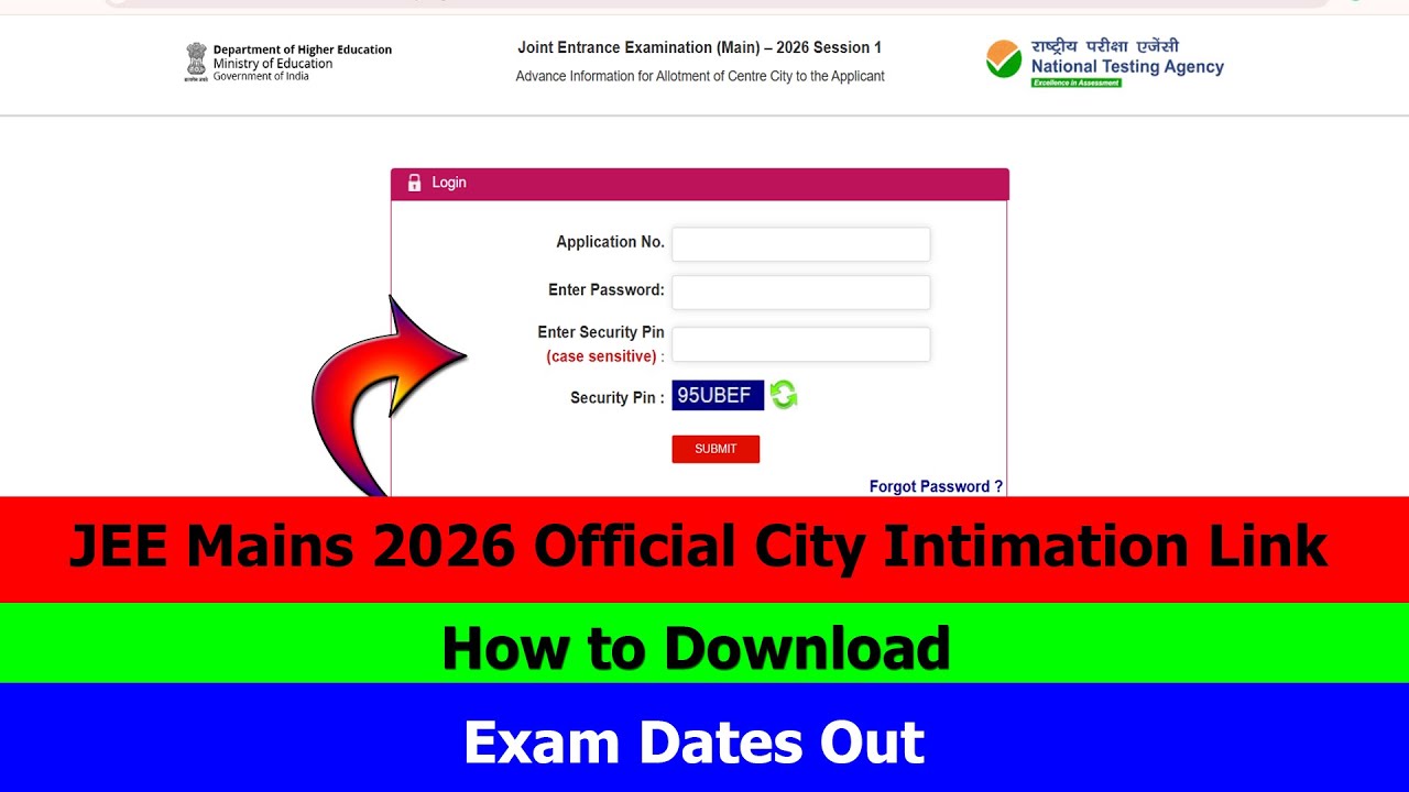 Jee Mains 2026 Advance City Intimation Slip Out | Big Update | Jee Mains 2026 Exam Dates Out