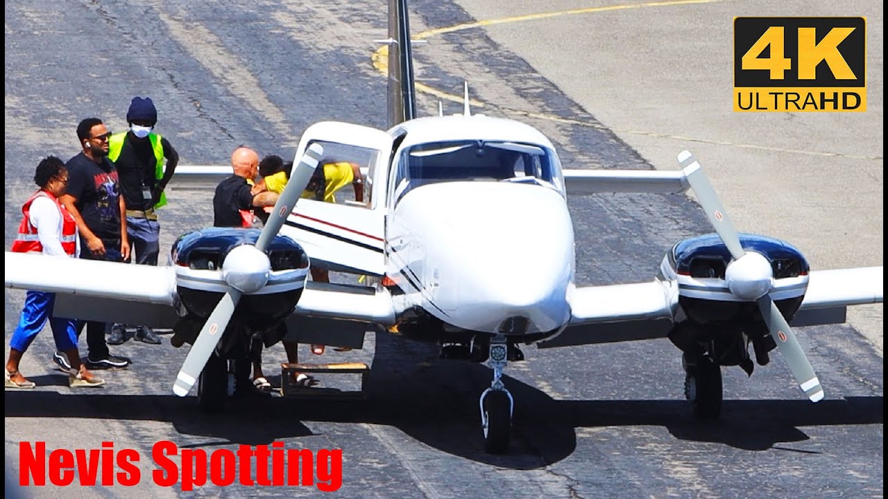 (4K) Nevis Spotting / Piper PA-23-250 Aztec (N62829) / Arrival / Turnaround / Departure from Nevis