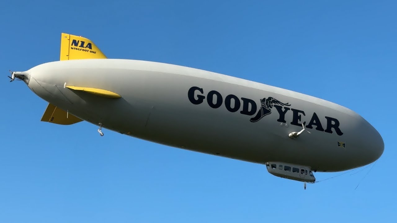 Three Goodyear Blimps Landing At Wingfoot Lake Hangar - Goodyear 100th Anniversary