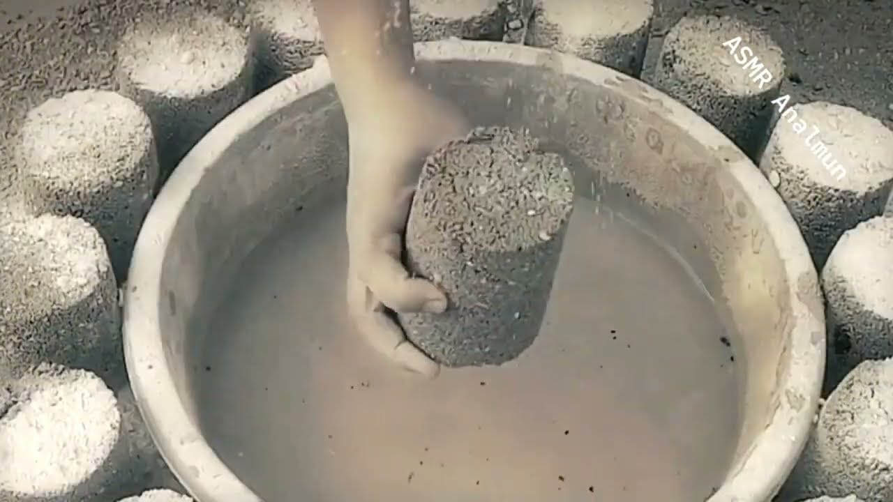 O sized Stoney Sand Cement mini Shapes dry Water Crumbling Smashing n Dipping ASMR 