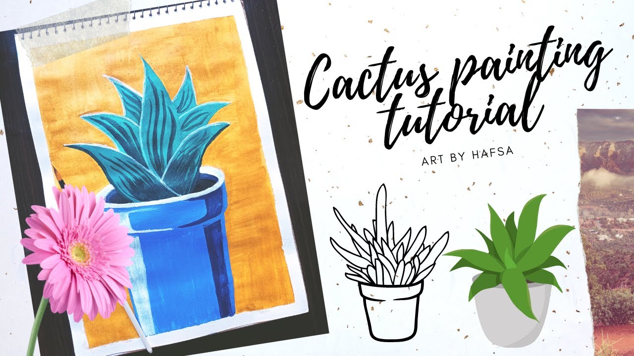 How to paint potted cactus/cactusAcrylic painting tutorial/simple cactus painting/