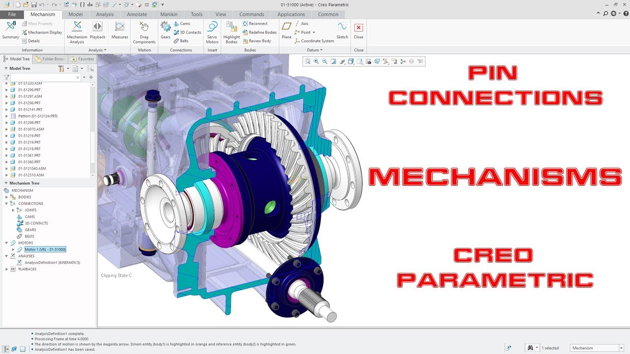 Creo Parametric - Mechanisms - Pin Connections (Russian Subtitles)